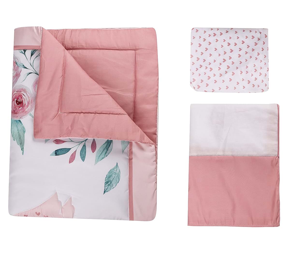 JAHbaby 3 PCs Pink Floral Swan Nursery Crib Bedding Set (photo 4)
