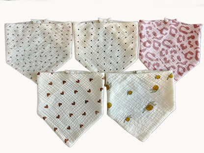 SnD Plus Muslin Cotton Triangle Baby Bibs 5 Pack (Mix, 0-36 Months)