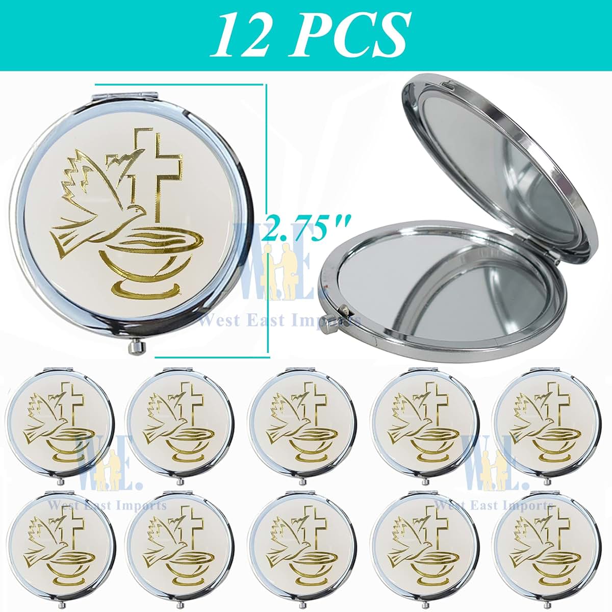 WE 12-Pack Baptism Compact Mirrors with Gift Bags - Christening Party Favors