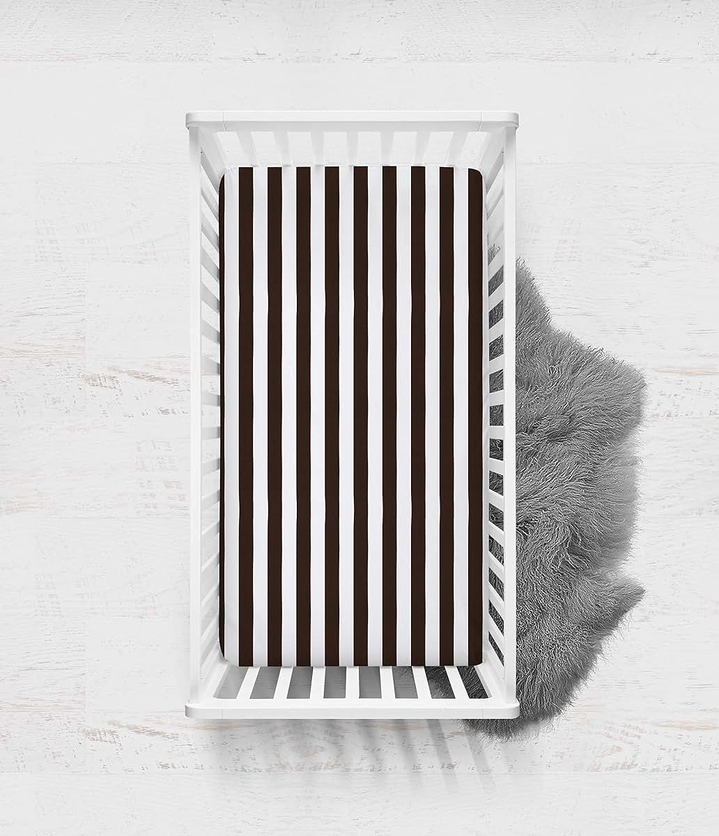 Bacati - Stripes White/Chocolate Percale Crib Fitted Sheet (photo 4)