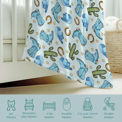Wicbfdfv Western Cowboy Boot Hat Baby Blanket, Flannel Receiving Blanket (photo 4)