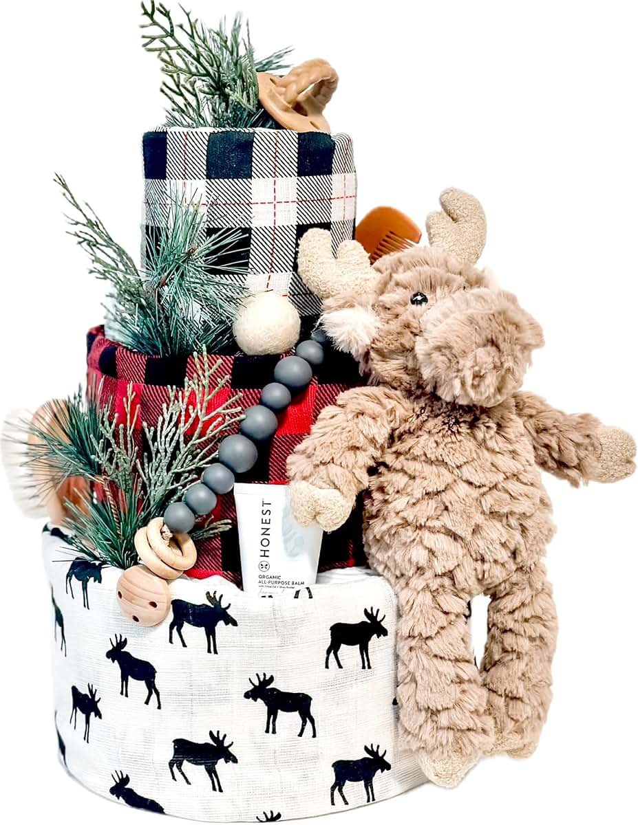 Tumbleweed Babies Northwoods Moose Diaper Cake with Cotton Swaddle Blankets