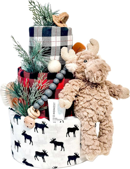 Tumbleweed Babies Northwoods Moose Diaper Cake with Cotton Swaddle Blankets