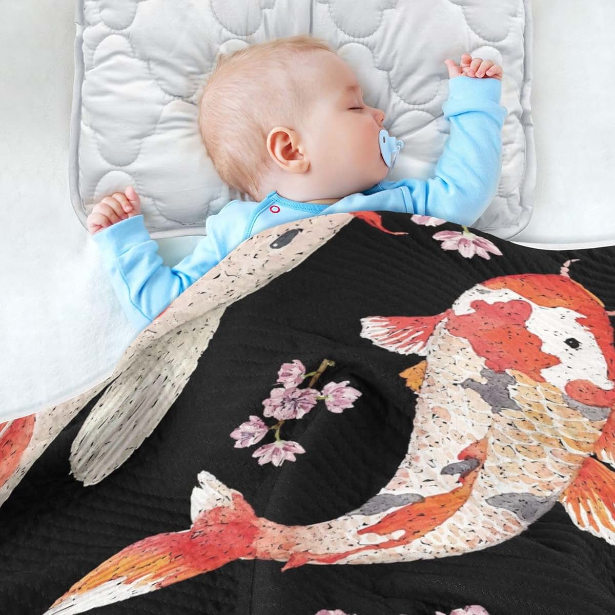 Kigai Koi Fish Black Baby Blanket
