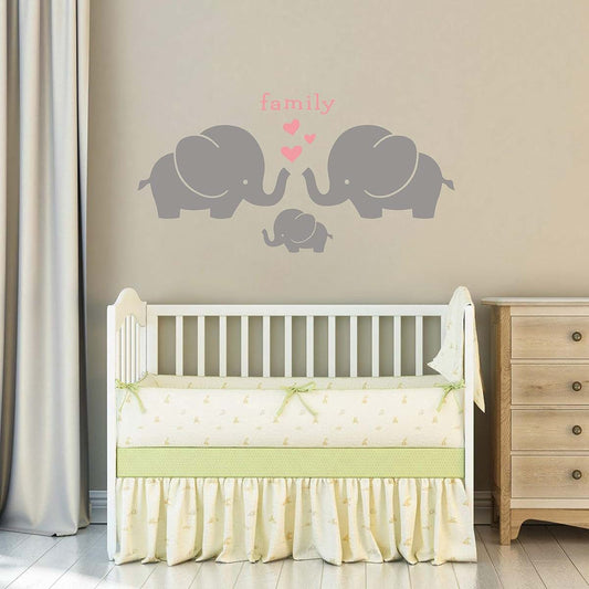 GESTYZ Elephant Family Wall Decal Vinyl Wall Stickers Gray Soft Pink (photo 2)