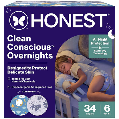 The Honest Company Overnight Diapers, Cozy Cloud, Size 6, 34 Count