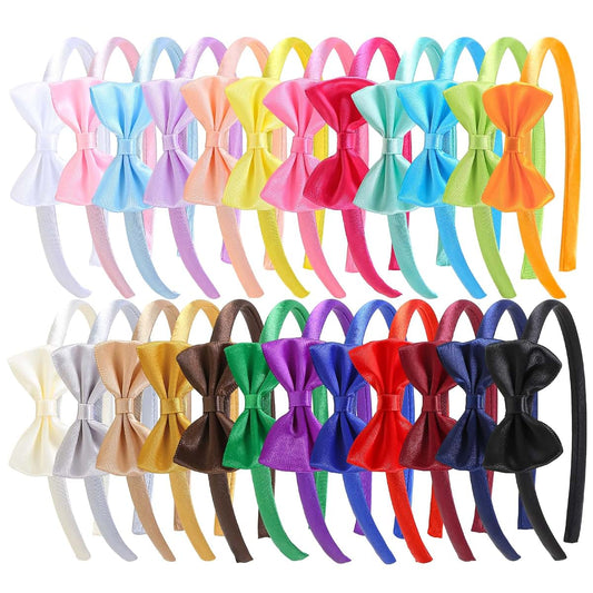 WJYX BOWS 24pcs Satin Bow Headbands Multicolor Hair Hoops for Girls Women