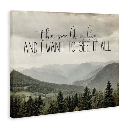 Stupell Industries See It All Phrase Forest Tree Mountain Range Canvas Wall Art by Anne Bailey, 20x16 Inches