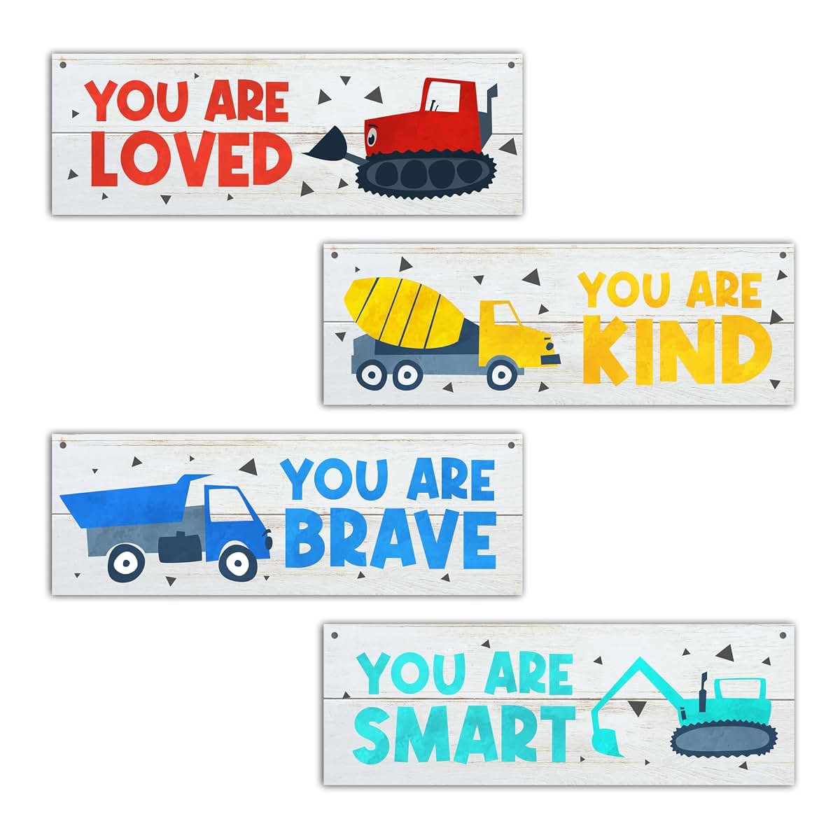 Dskly Construction Vehicles Wall Decor Signs, 4 Pack with Hemp Ropes