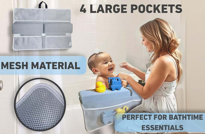 Little Boo Bath Kneeler and Elbow Rest Set with Toy Organizer Pockets, Light Grey