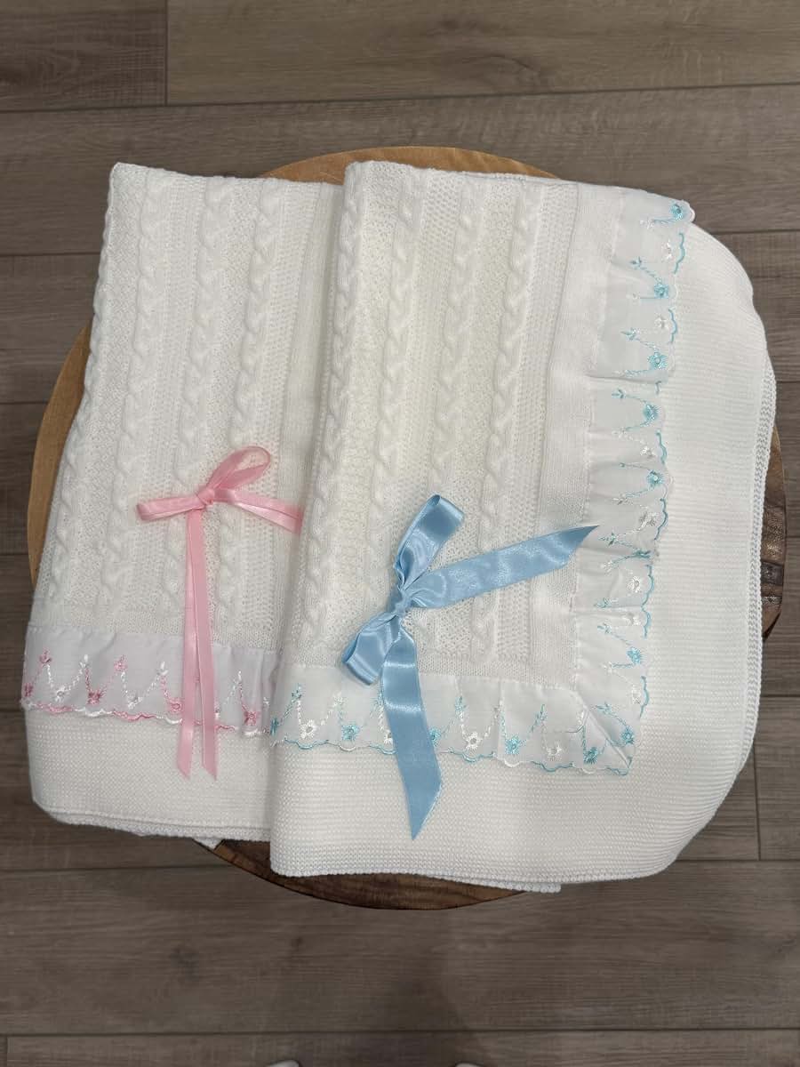 Creaciones Huerta Knitted Receiving Baby Blanket for Newborn Boys and Girls Swaddle Soft Crib Stroller - Made in Spain (photo 4)