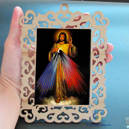 BabyOneStop 12 Pcs Divine Mercy Wooden Picture Frames for Baptism and Christening