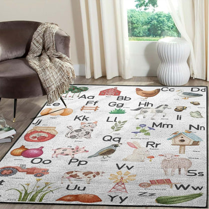 Cute Farm Life ABC Learning Indoor Area Rug for Nursery Decor