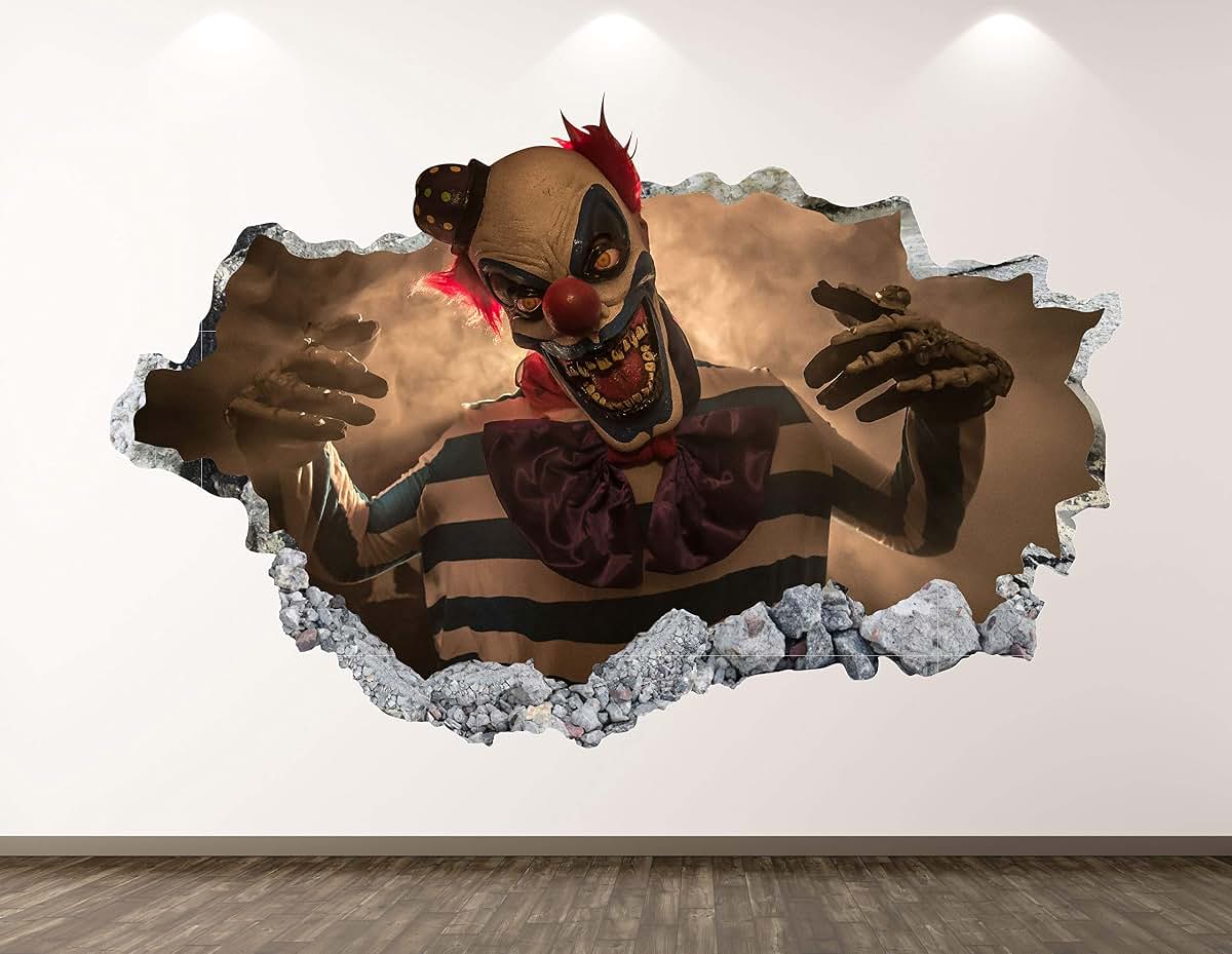 West Mountain Clown Wall Decal Art Decor 3D Smashed Scary Sticker Poster Kids Room Mural Custom Gift BL251 (42" W x 24"
