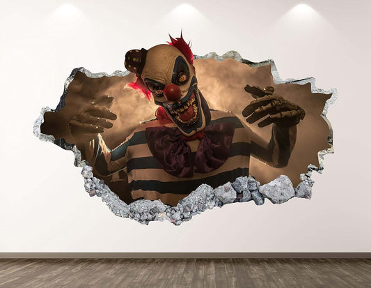West Mountain Clown Wall Decal Art Decor 3D Smashed Scary Sticker Poster Kids Room Mural Custom Gift BL251 (42" W x 24"