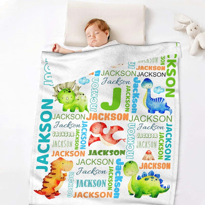 Kawaii Blanket Personalized Dinosaur Baby Blanket With Custom Name (photo 4)