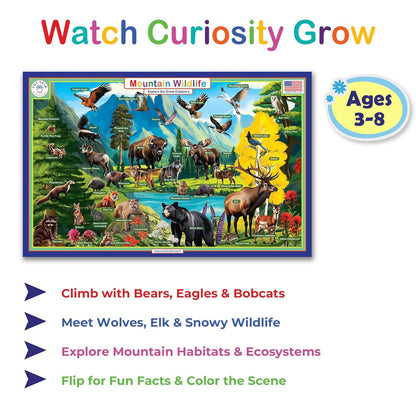 Tot Talk Mountain Wildlife Educational Placemat | Double Sided Learning Mat