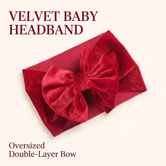 BabyOneStop Red Velvet Bow Headbands for Newborns, Infants, and Toddlers