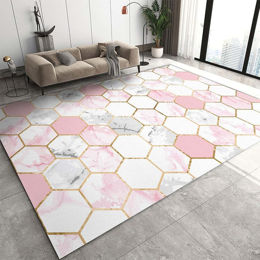 Timoilu 4x5 Area Rug In Light Luxury Pink Gray Marble