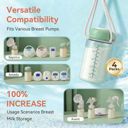 Breast Milk Storage Bottles, 4 Pack Wide Neck Pumping Containers