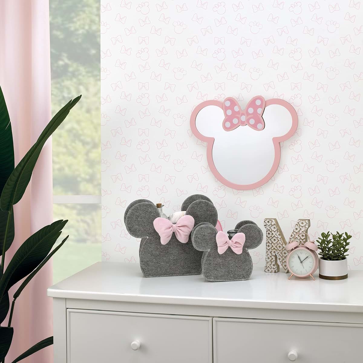 NoJo Disney Minnie Mouse 2 Piece Felt Nursery Storage Caddy, Grey and Pink