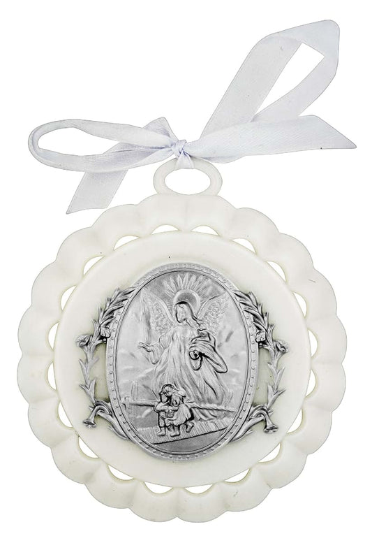 William J. Hirten Guardian Angel Crib Medal (White)