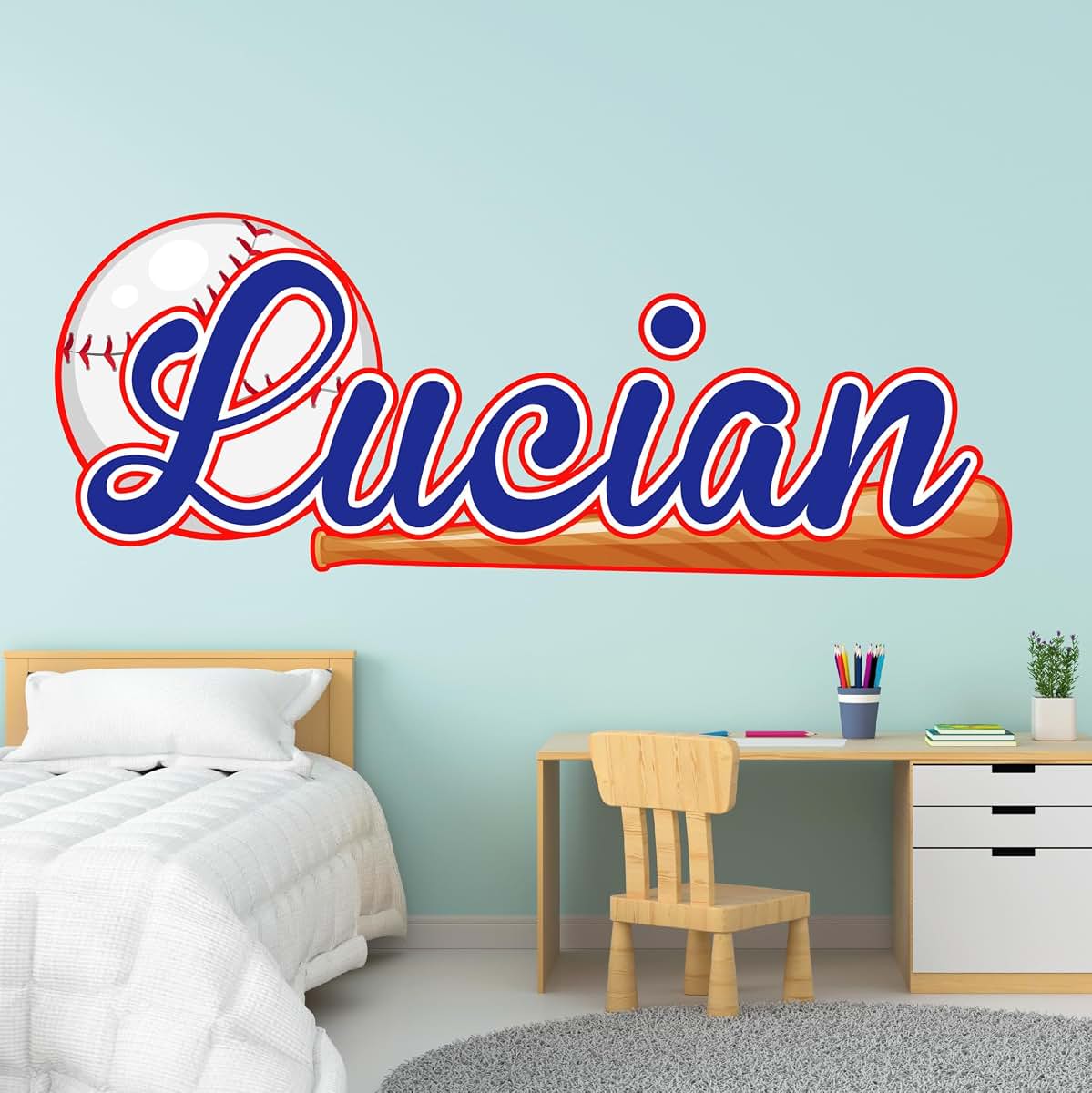 AdesiivoStudio Personalized Baseball Wall Decal Name Sticker