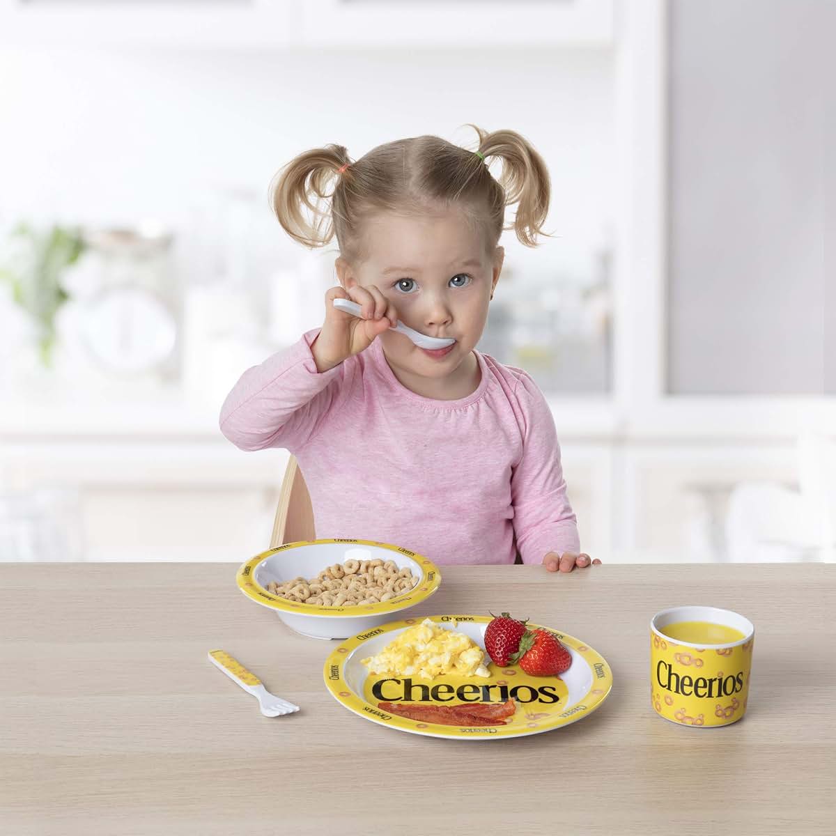 SCS Direct Cheerios 5pc Kids Plates Mealtime Feeding Set, Toddlers Dinnerware Dish Set (photo 2)
