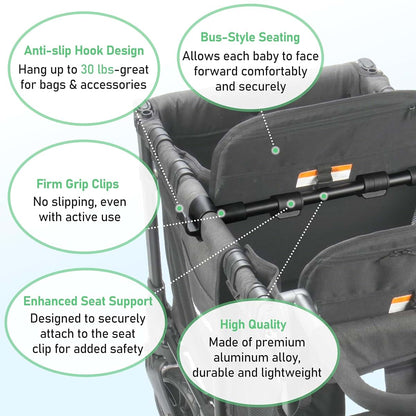 Kiicii Forward-Facing Support Bar for Wonderfold W2 Wagon, Bus-Style Seating Upgrade, Aluminum Alloy