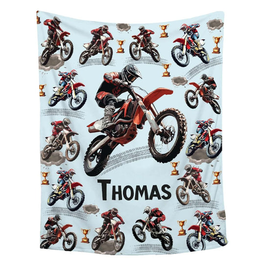 WHISKEYBLANKET Custom Dirt Bike Blanket,Personalized Baby Dirt Bike Blanket,Soft Cozy Personalized Baby Gifts for