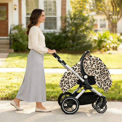 Mazeann Leopard Cheetah Print Cream Baby Car Seat Cover, Breathable Rayon Cotton Blend