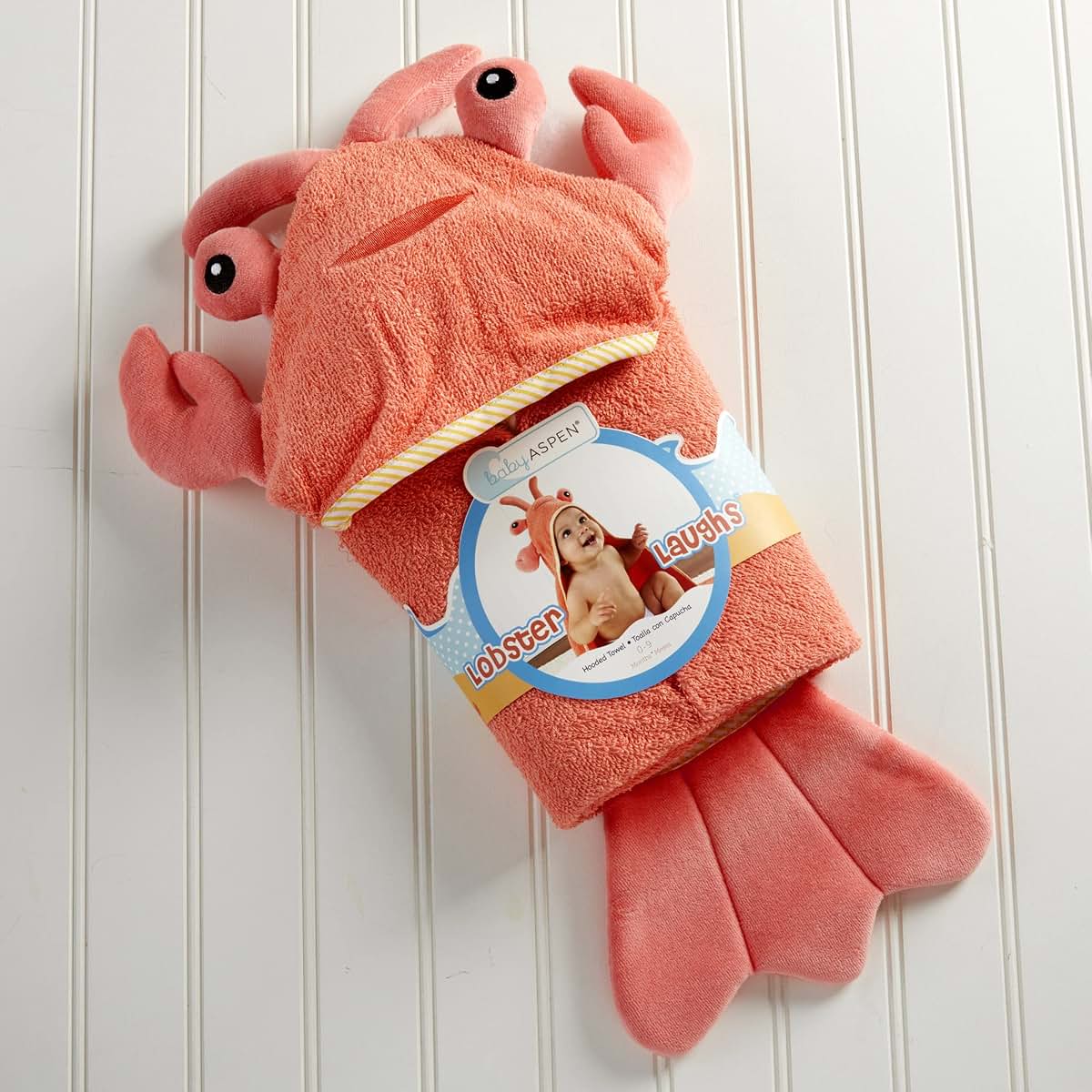Baby Aspen Baby Boys Lobster Laughs Hooded Towel, Orange