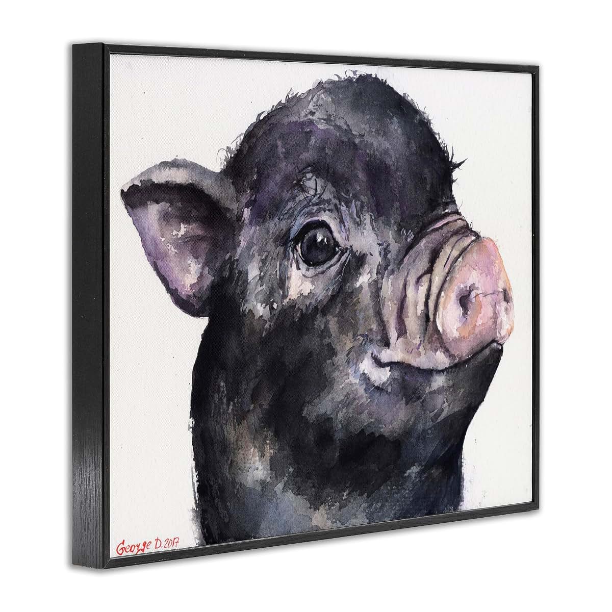 Stupell Industries Cute Pig Baby Animal Watercolor Painting Framed Giclee Art Black 16x20 Inches