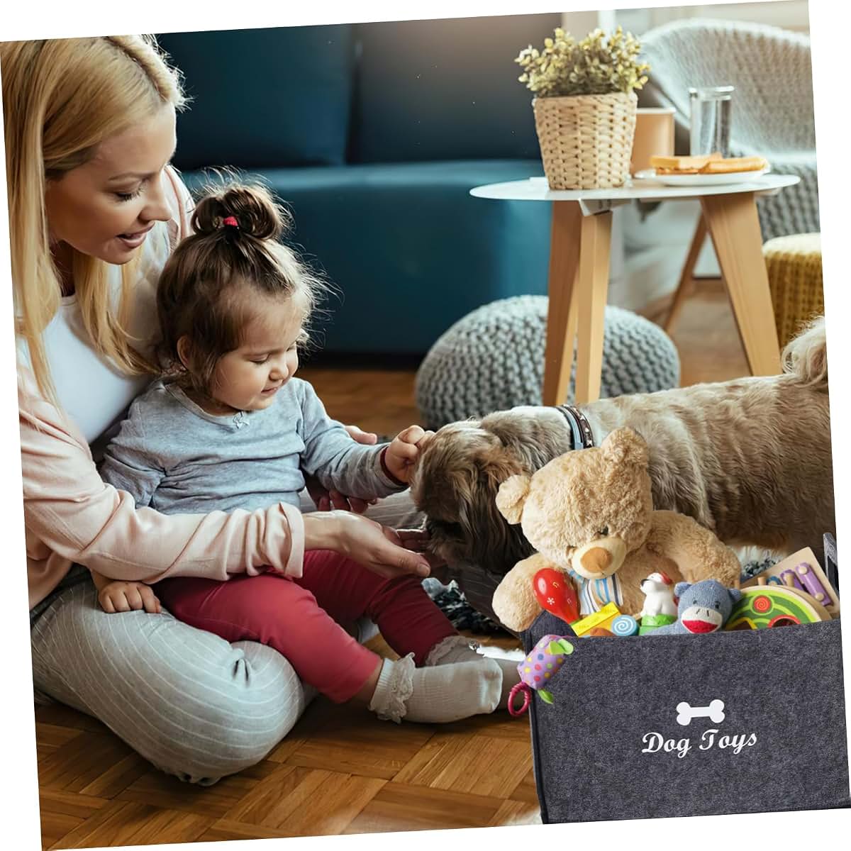 SOLUSTRE Pet Toy Storage Basket Felt Organizer Grey with Side Handles