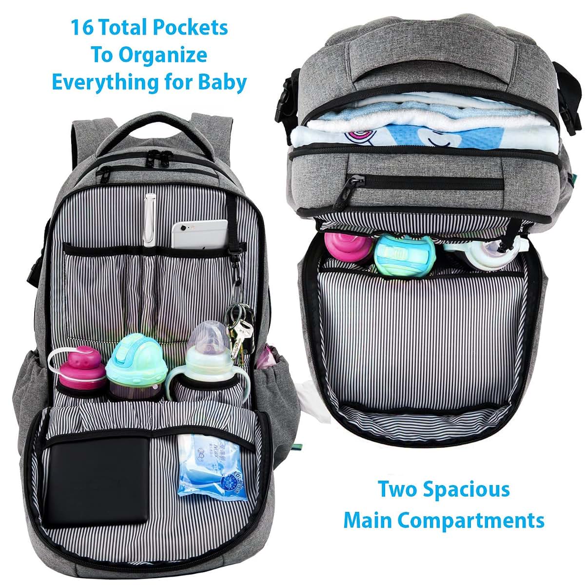 Bagwerx Backpack Diaper Bag with Changing Pad and Insulated Pockets