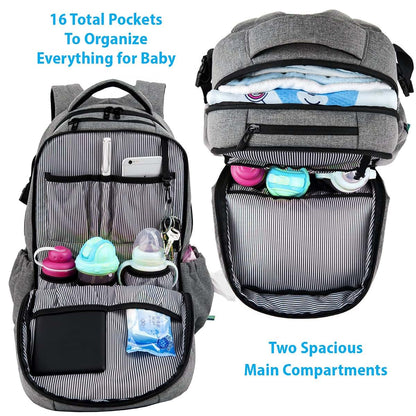 Bagwerx Backpack Diaper Bag with Changing Pad and Insulated Pockets