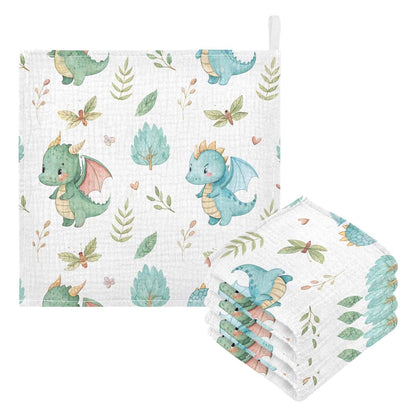 Burbuja Watercolor Dragon Baby Washcloths - Muslin Cotton 12x12 In 5 Pack