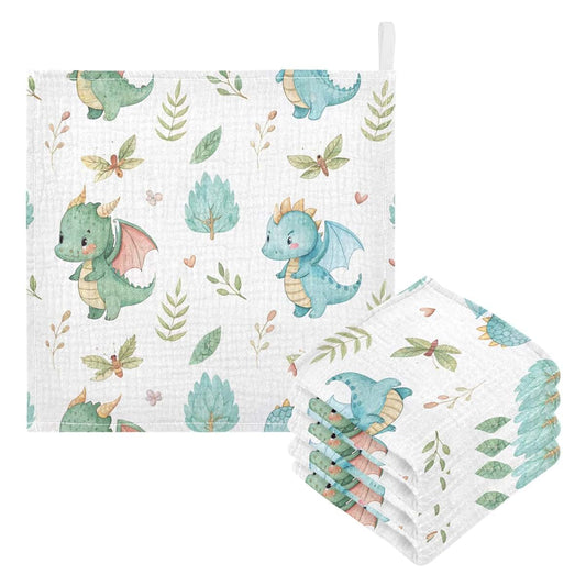 Burbuja Watercolor Dragon Baby Washcloths - Muslin Cotton 12x12 In 5 Pack