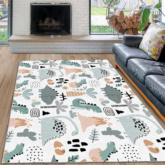 Dinosaurs Washable Area Rug 5x8 Low Pile Non Slip