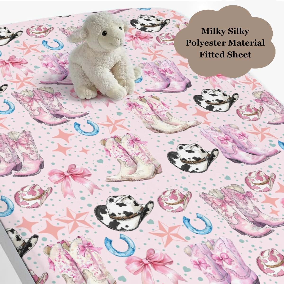 Wicbfdfv Western Cowgirl Boot And Hat Fitted Crib Sheet (photo 3)