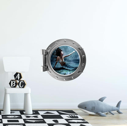 Mermaid Porthole Window Wall Decal for Ocean Nursery Decor