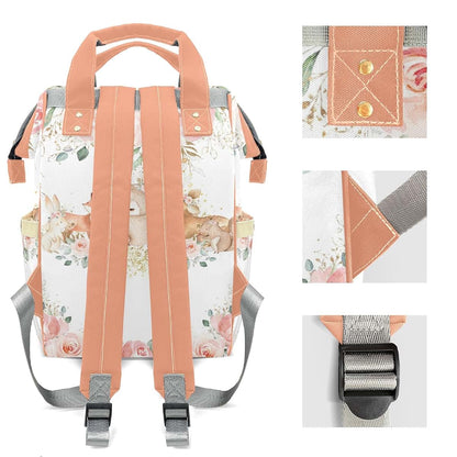 Joyestore Personalized Woodland Animals Pastel Blush Floral Custom Mom Bag with Name,Dad and Mom Diaper Backpack (photo 4)