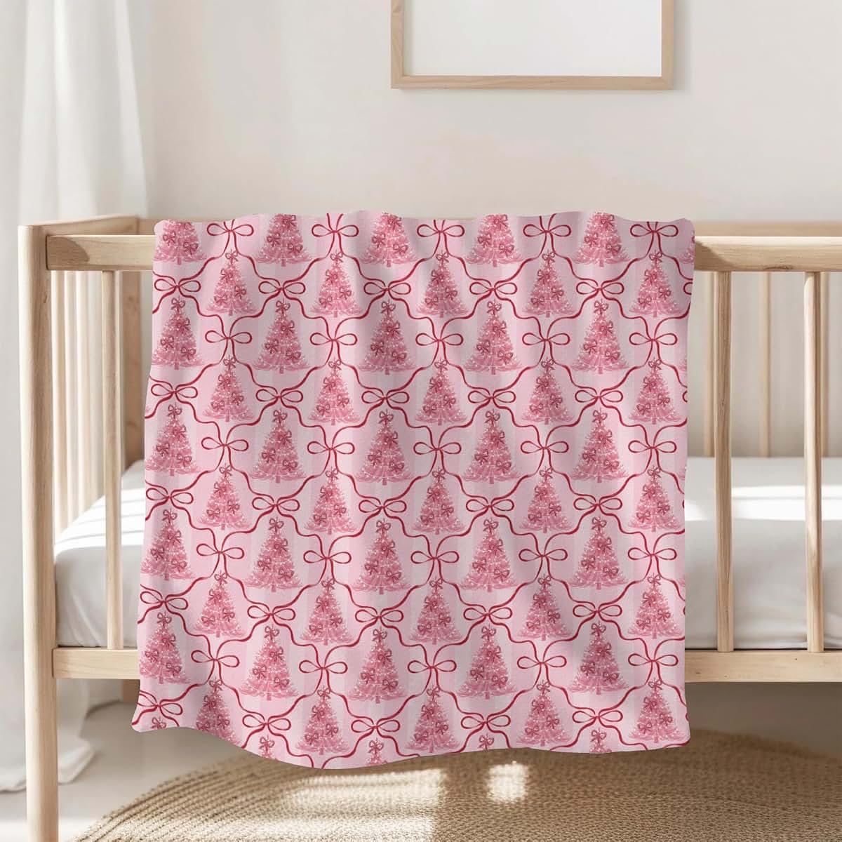 Selgkds Preppy Pink Trees Bows Christmas Baby Blanket 60x80 Inch (photo 2)