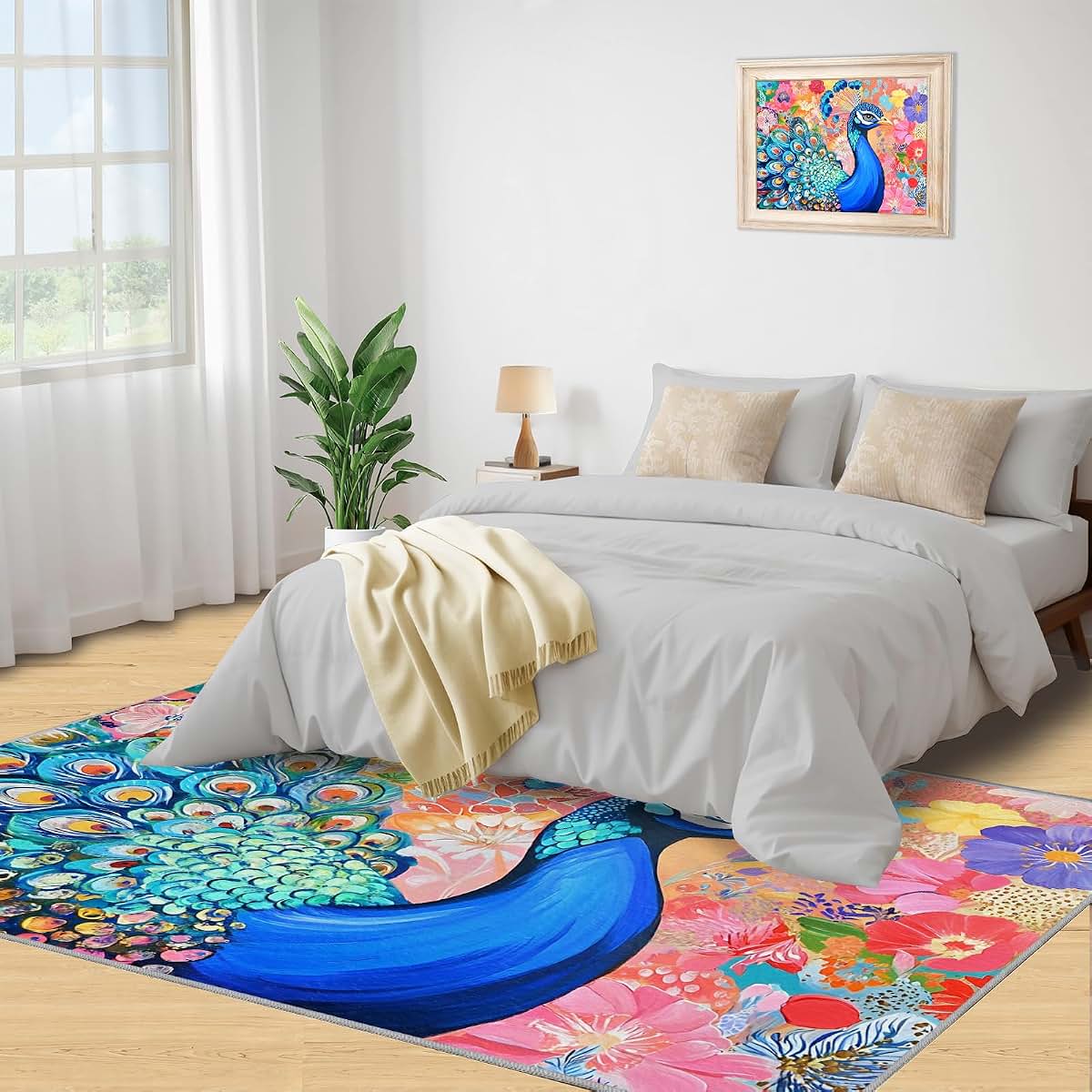 HYGIUID 4x5 Regal Peacock Area Rugs - Washable Kids Carpet (photo 4)