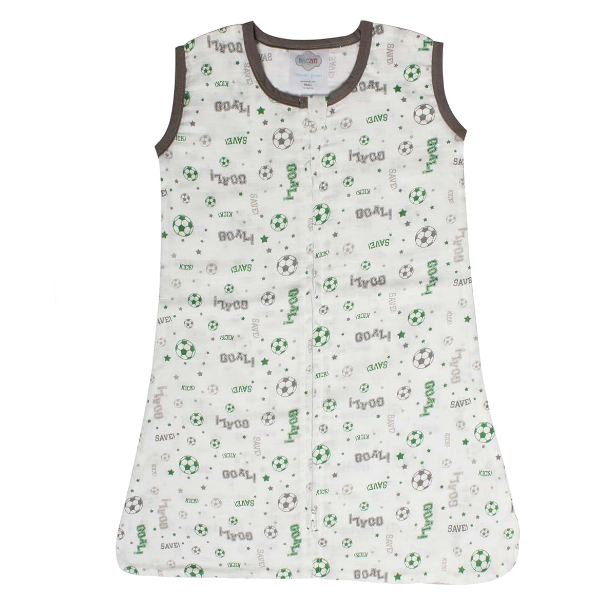 Bacati Soccer Ball Muslin Sleep Sack, Green/Grey, Small