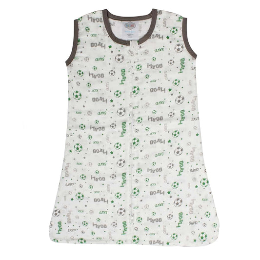 Bacati Soccer Ball Muslin Sleep Sack, Green/Grey, Small