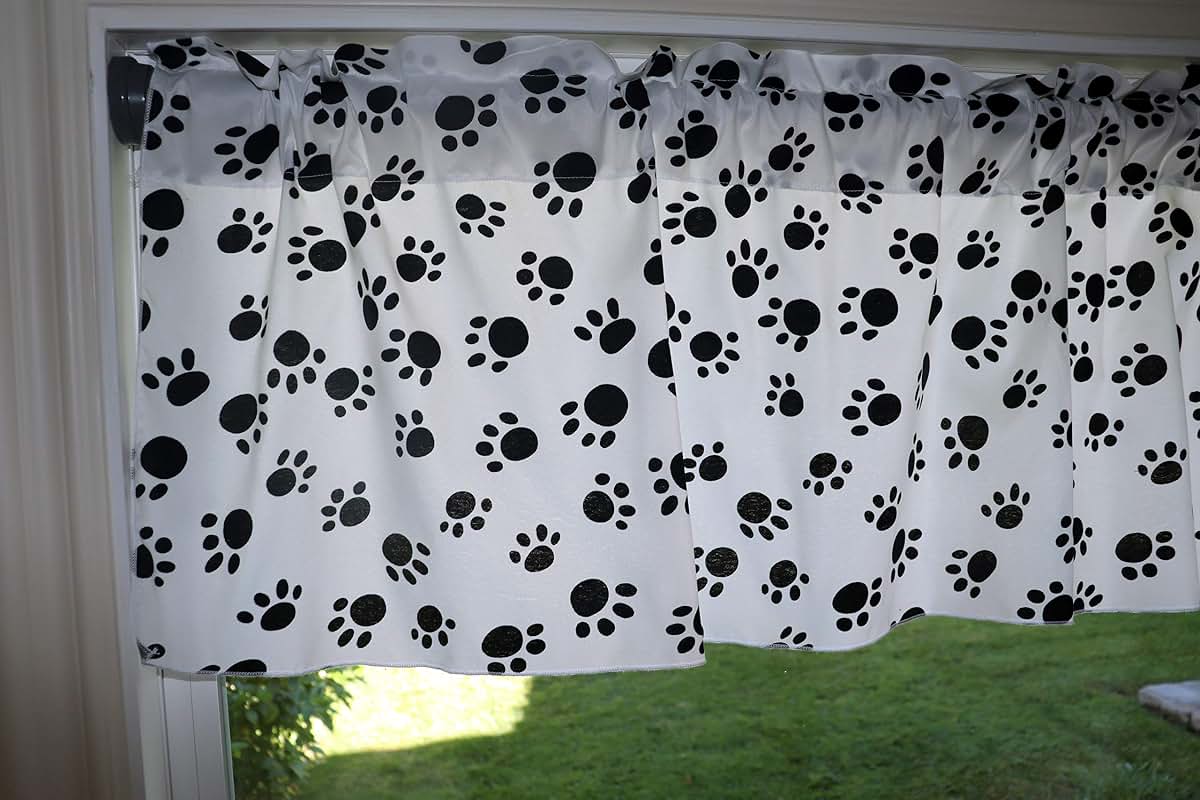 Zen Creative Designs Cotton Animal Paw Print Window Valance 58x18 Black Paw on White