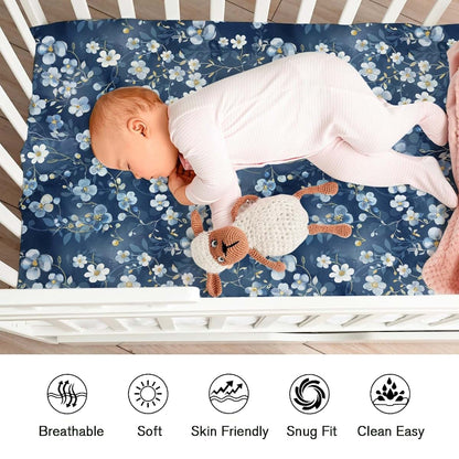 Wonderful Flowers Baby Crib Sheets Navy White Wild Flowers 52x28 Standard Crib Toddler Mattress Cover