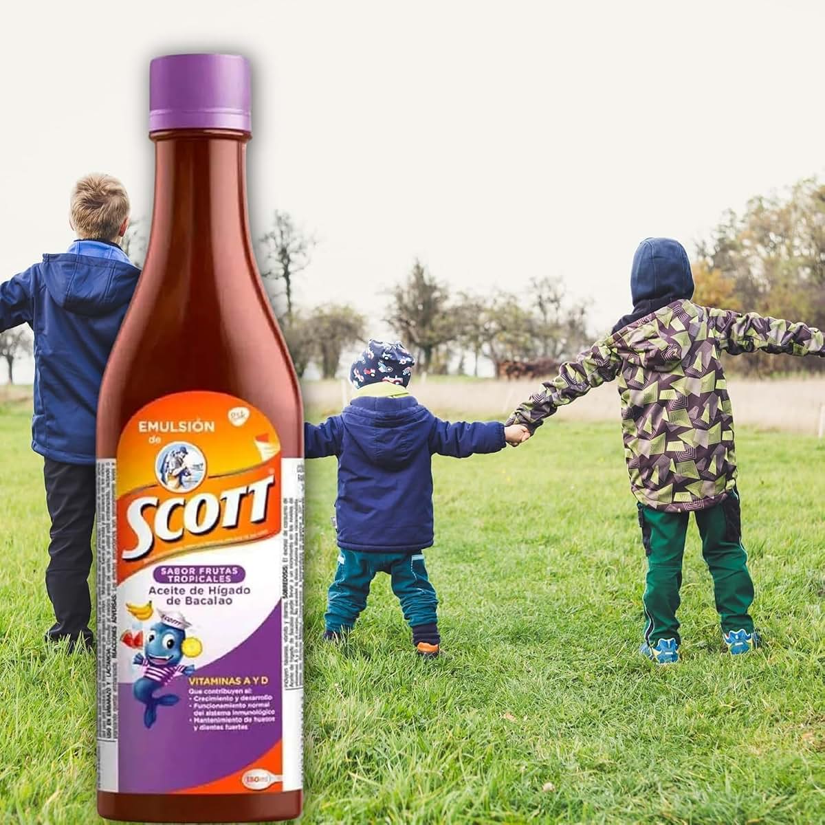 Yahve - Emulsion de Scott Aceite de hígado de bacalao sabor Frutas Tropicales Pack de 2 de 6.1 fl oz - 180 ml