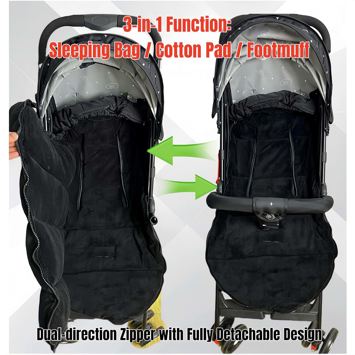 ETOFIXEE Waterproof Thickened Universal Stroller Footmuff - 3-in-1 Baby Bunting Bag, Stroller Sleeping Bag & Cotton Pad (photo 4)